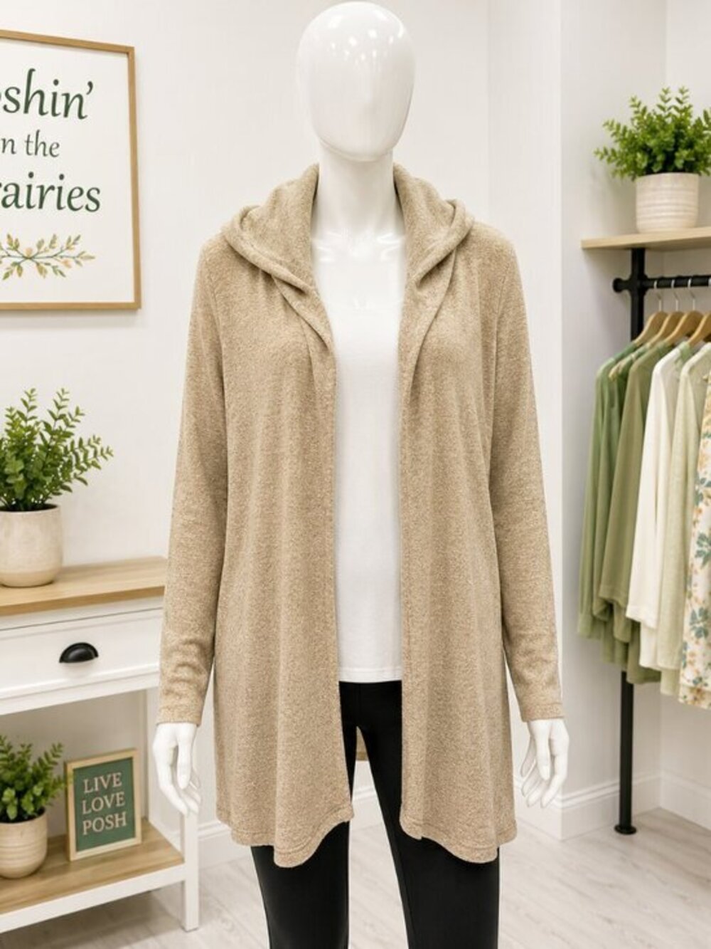 4 for $25 🍒 Bluenotes Beige Hooded Long Soft Cardigan XL